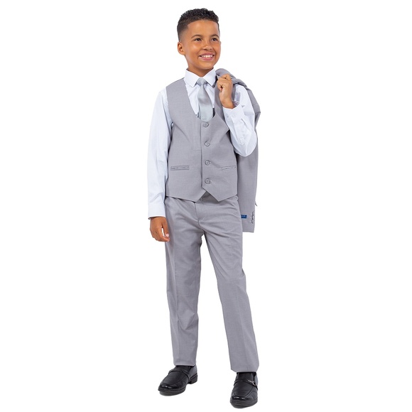 Solid Light Grey Notch Lapel 5 Piece Perry Ellis Boy's Suit - Picture 6 of 6